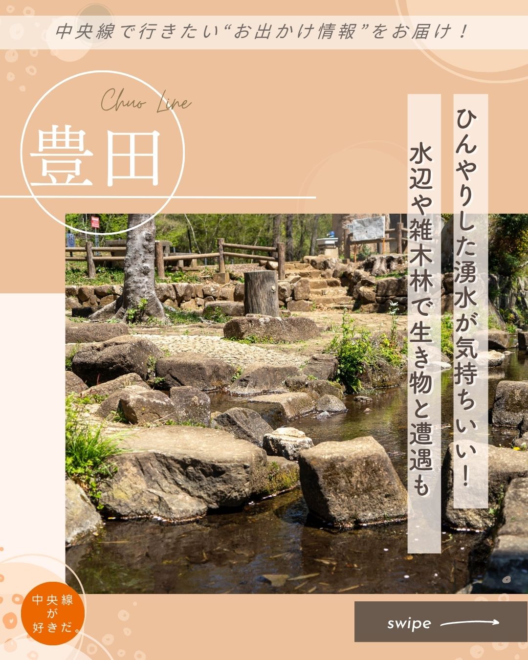 【#ウェルカムキッズ中央線】
黒川清流公園 / 📍豊田駅・日野市
段丘崖(だんきゅうがい)と呼ばれる崖の下から流れ出ている湧き水は、真夏でも水温20℃以下とひんやり。公園のほぼ中央にある清流広場は、気温が高い日には子供たちにとって絶好の水遊び場だ。
公園内の川や池では、小さな魚やエビ、サワガニが見つかることもあり、生き物を探すのも楽しい。6月初旬にはホタルも飛び、ヤゴやアメンボ、カブトムシなど多様な生き物が生息している。
隣接する「カワセミハウス」には、黒川清流公園で見られる鳥や昆虫の情報を季節ごとに記録したホワイトボードが設置されているので、公園で遊ぶ前に立ち寄りたい。授乳室や誰でもトイレがあり、夏季のクーリングシェルターにも指定されている。
*-*-*-*-*-*-*-*-*-*-*-*-*-*-*-*-*-*-*-*-*-*-*-*-*-*
〇JR中央線豊田駅北口から徒歩約8分
〇東京都日野市東豊田3-16-1
*-*-*-*-*-*-*-*-*-*-*-*-*-*-*-*-*-*-*-*-*-*-*-*-*-*
☆立ち寄りスポット
イオンモール多摩平の森『WAFU』 / 📍 豊田駅・日野市
「カワセミハウス」から徒歩10分弱のところには、「イオンモール多摩平の森」があり、遊んだ後のお買い物や食事に便利。子供と過ごすのに安心な設備も充実している。
少し落ち着いて食事をしたいときは、外部棟にある『WAFU(ワフ)』を利用してみよう。医療法人が母体となったカフェとフィットネスクラブを併設しており、子連れはもちろん、ヘルシーな食事を求める人など幅広いニーズに応えてくれるお店だ。
大人に人気なのは、メインを選べて3つの小鉢がつく3種のデリプレート。小学生以下が対象のキッズメニューはお子様ハンバーグプレートとキッズカレーの2種類用意されている。イオンモールアプリにあるキッズクラブ会員なら、アイスがプレゼントされる特典もあるので、利用してみては?
*-*-*-*-*-*-*-*-*-*-*-*-*-*-*-*-*-*-*-*-*-*-*-*-*-*
〇JR中央線豊田駅北口から徒歩約3分。
〇9時~20時30分(20時LO)、無休。
〇東京都日野市多摩平2-4-1イオンモール多摩平の森 1F 外部棟
*-*-*-*-*-*-*-*-*-*-*-*-*-*-*-*-*-*-*-*-*-*-*-*-*-*
記事の詳細は @chuosuki のプロフィール欄のURLから、中央線が好きだ。WEBサイトをご覧ください。
あなたが好きな中央線沿線のスポット・お店などがあれば、ぜひ #中央線が好きだ を付けて投稿してください♪
#中央線が好きだ #中央線 #ウェルカムキッズ中央線 #豊田 #日野市 #東京都 #子供と遊ぶ #子供の遊び場 #黒川清流公園 #カワセミハウス #イオンモール多摩平の森 #WAFU #水遊び場 #親子で楽しむ #家族とお出かけ #子供とお出かけスポット #子供と食事