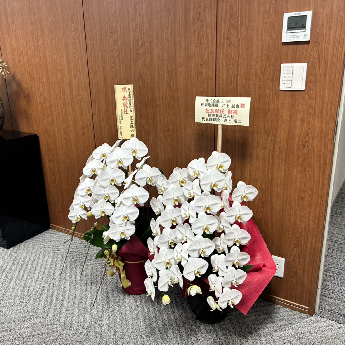 こんにちは!
いつもお世話になっております。
先日、弊社の関西圏での大取引先「株式会社F.TEN」様が新社長就任という事で祝賀会を開催されました。私自身は所用があり出席出来なかったのですが、弊社を代表して金崎常務取締役が出席しました。
その代わりに私は胡蝶蘭をお祝いとして献上させて頂きました。
もう10年近く前になりますが、私も社長就任時には色んな方からお祝いを頂き、本当に嬉しかったことを記憶しています。
これからも瓦業界発展の為にご活躍してもらいたいです。
投稿者 ジャック・バウアー(代表取締役 道上裕二)
#新社長就任 #お祝い #胡蝶蘭